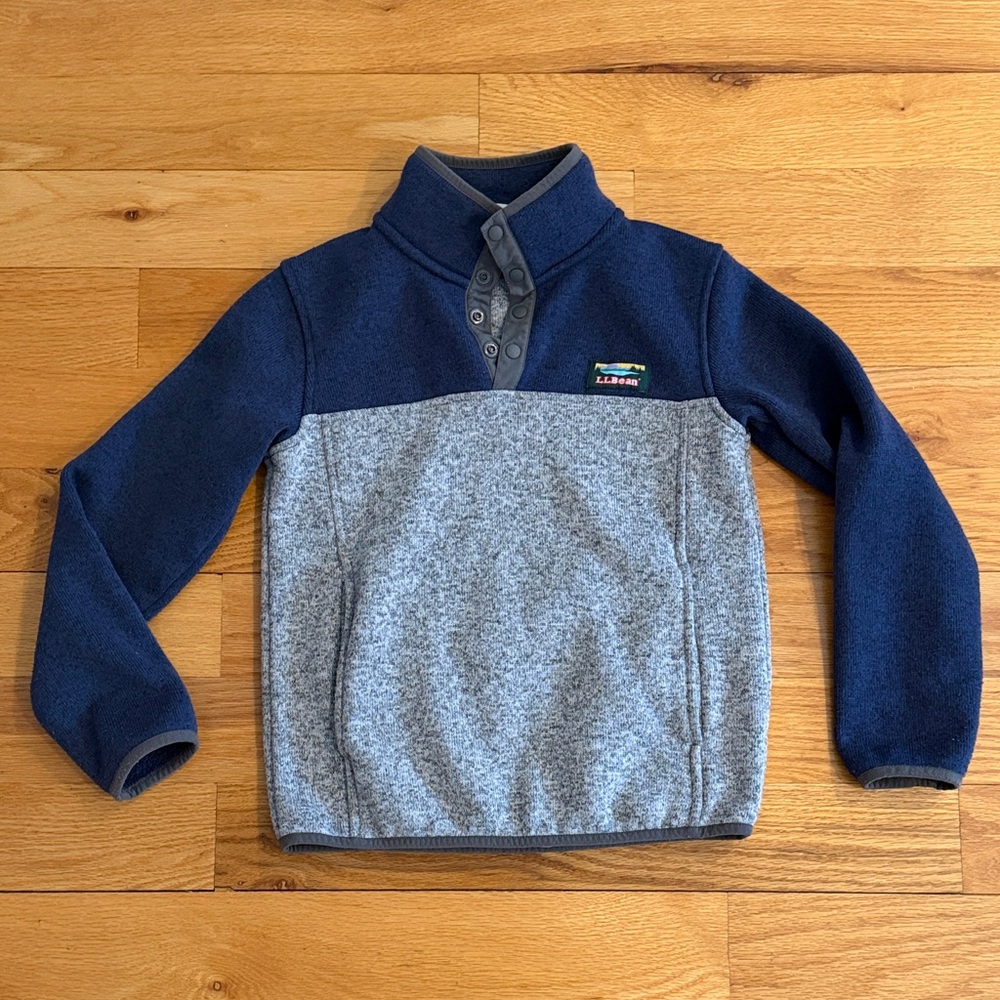 L.L. Bean Navy and Gray Better Sweater Fleece Snap Mock Neck Pullover